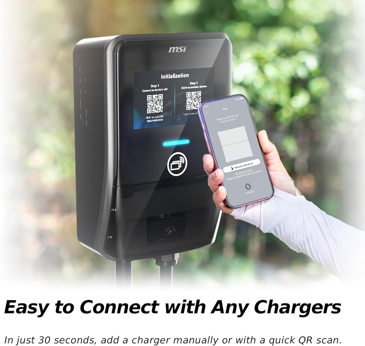 imageMSI EV Premium Type 1 J1772 Hardwired Level 2 Charger 240V 60A 144 kW IP55 RatedWater and dust Resistant IK08 Impact Resistant UL2594 Certified Energy Star 5 Years Warranty