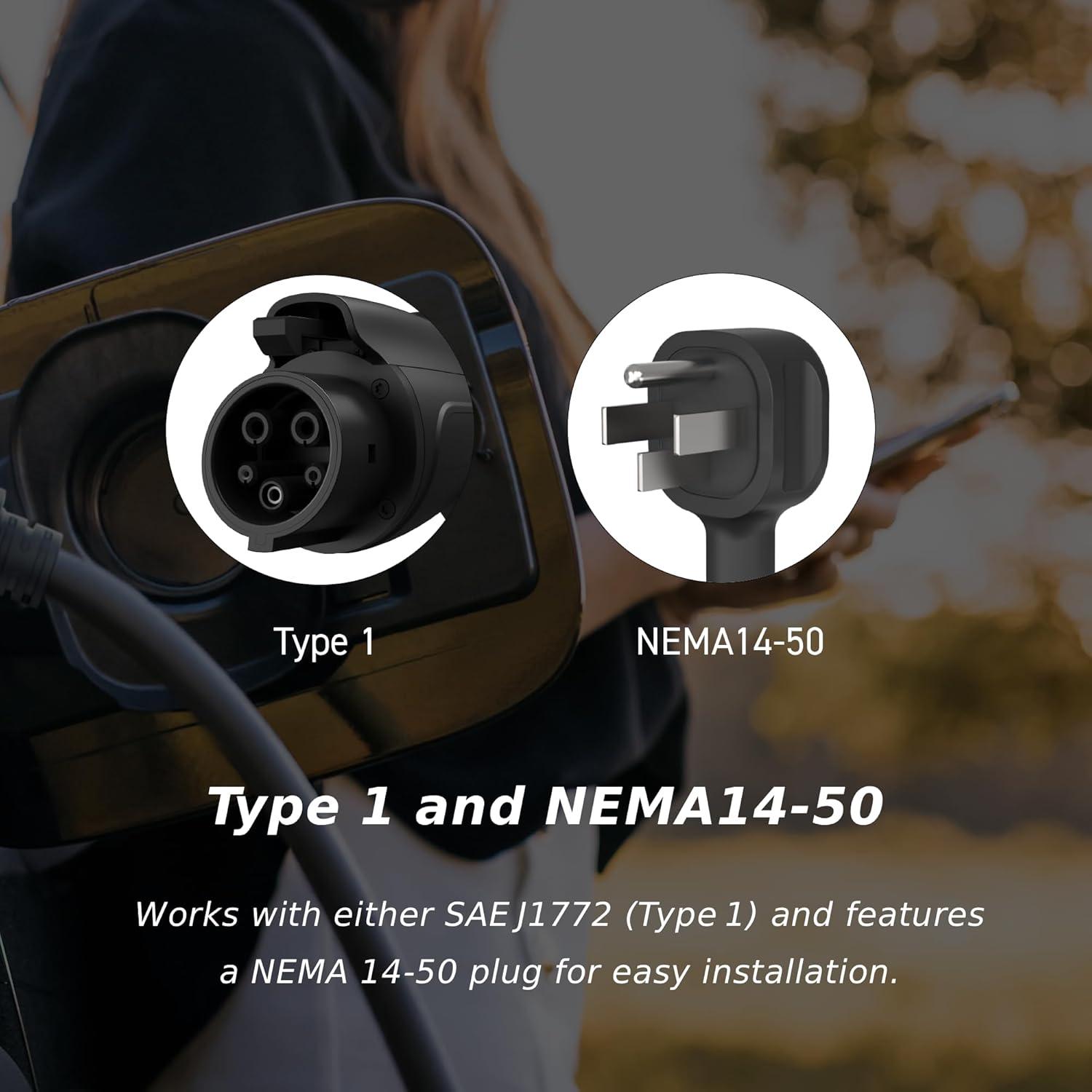 imageMSI EV Premium Type 1 J1772 NEMA 1450 Level 2 Charger 240V 40A 96KW IP55 RatedWater and dust Resistant IK08 Impact Resistant UL2594 Certified Energy Star 5 Years Warranty