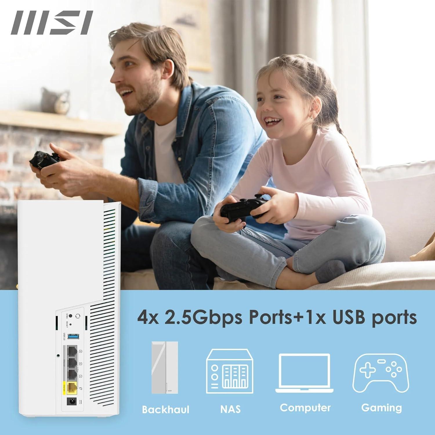 imageMSI Roamii BE Pro Mesh System 2 Pack WiFi 7 BE11000Mbps Whole Home WiFi System 25G Ports Security and Parental Controls VPN Supported