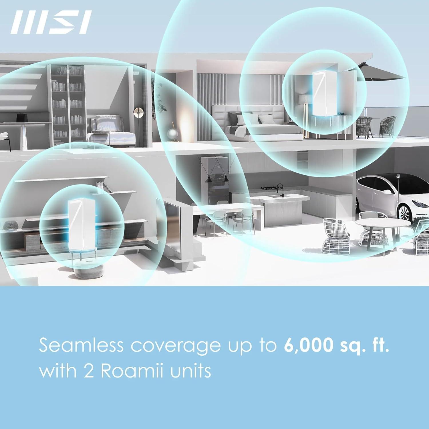 imageMSI Roamii BE Pro Mesh System 2 Pack WiFi 7 BE11000Mbps Whole Home WiFi System 25G Ports Security and Parental Controls VPN Supported
