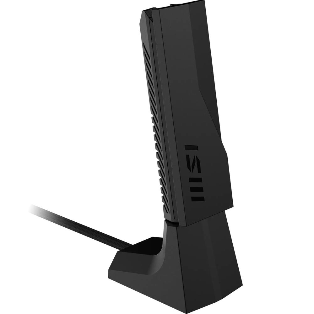 imageMSI BE6500 WiFi 7 USB Adapter WLAN up to 2880 Mbps 6GHz 5GHz 24GHz Wireless USB 32 Gen 1 MUMIMO 2X HighGain TriBand Antennas Beamforming WPA3 Cradle Included