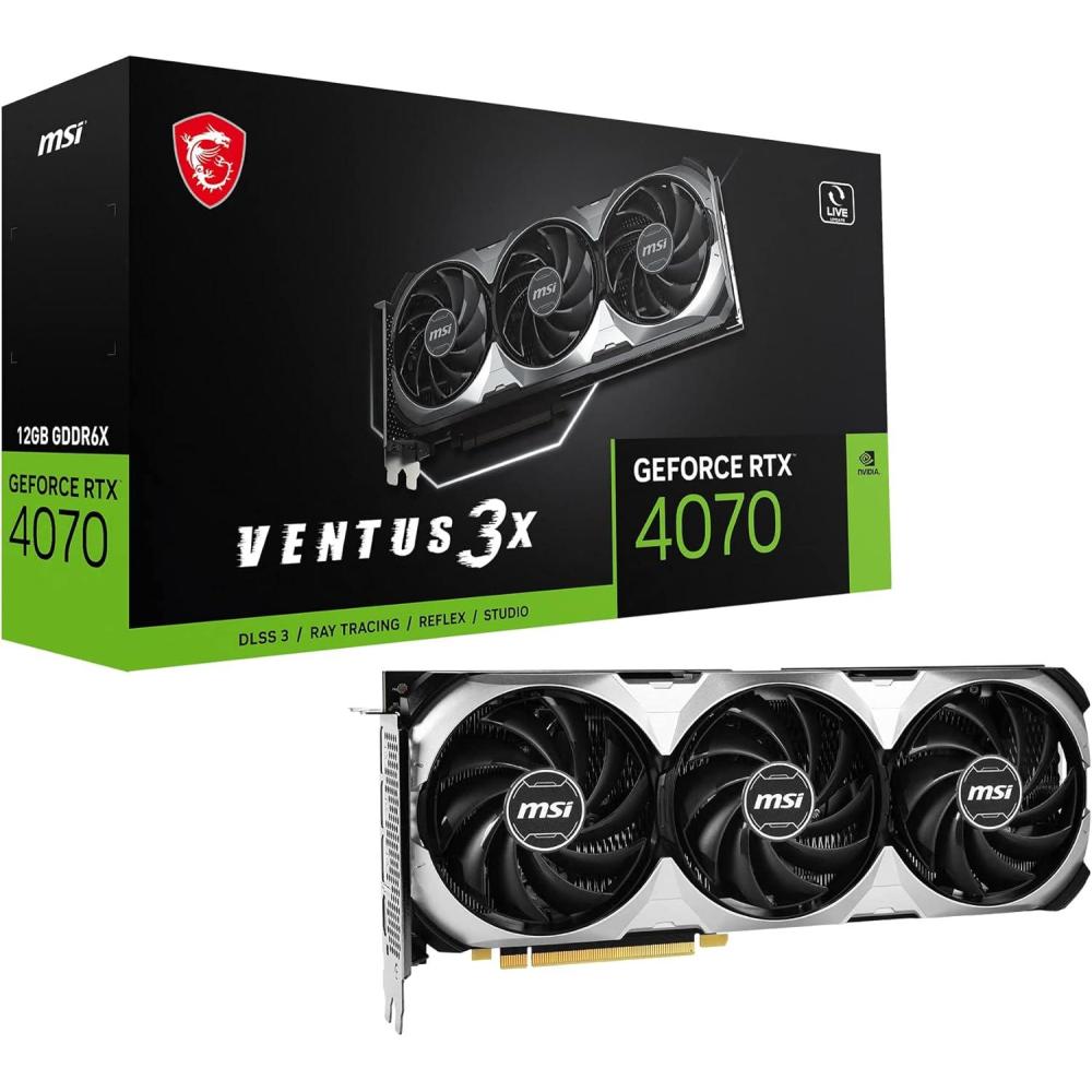 imageMSI Gaming GeForce RTX 4070 12GB GDRR6X Extreme Clock 2520 MHz 192Bit HDMIDP Nvlink TORX Fan 40 Ada Lovelace Architecture Graphics Card RTX 4070 Ventus 3X 12G