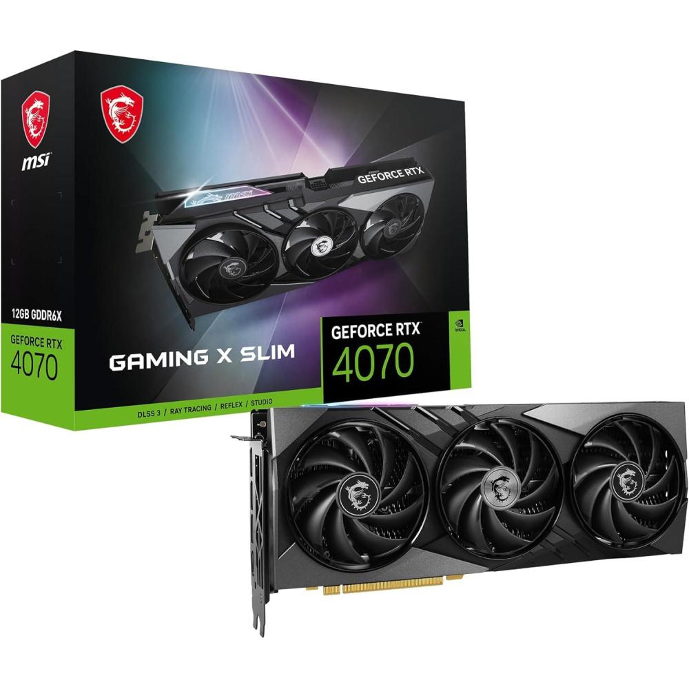 imageMSI Gaming GeForce RTX 4070 12GB GDRR6X Extreme Clock 2625 MHz 192Bit HDMIDP Nvlink TORX Fan 40 Ada Lovelace Architecture Graphics Card RTX 4070 Gaming X Slim 12G