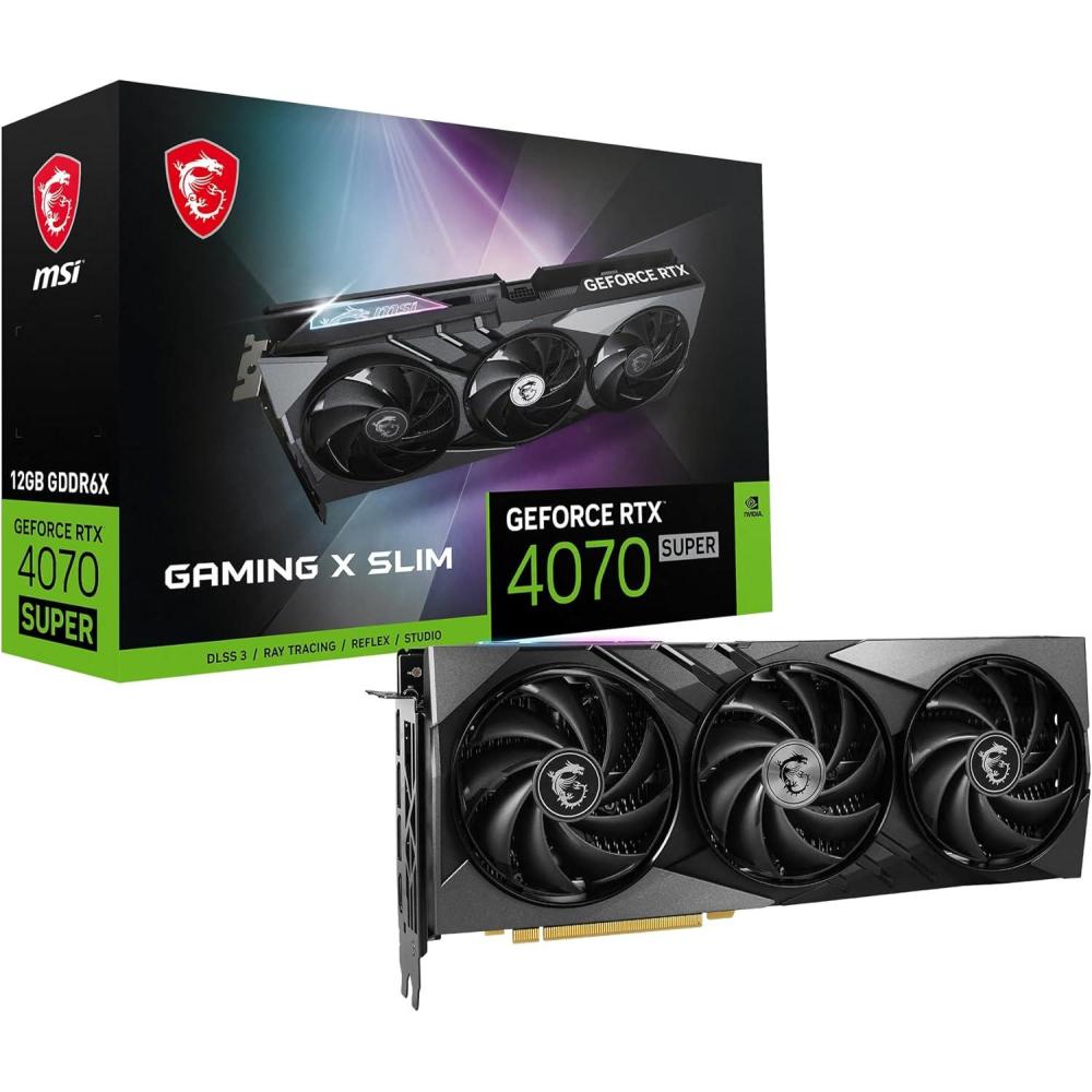 imageMSI Gaming RTX 4070 Super 12G Gaming X Slim Graphics Card NVIDIA RTX 4070 Super 192Bit Extreme Clock 2655 MHz 12GB GDRR6X 21 Gbps HDMIDP Ada Lovelace Architecture
