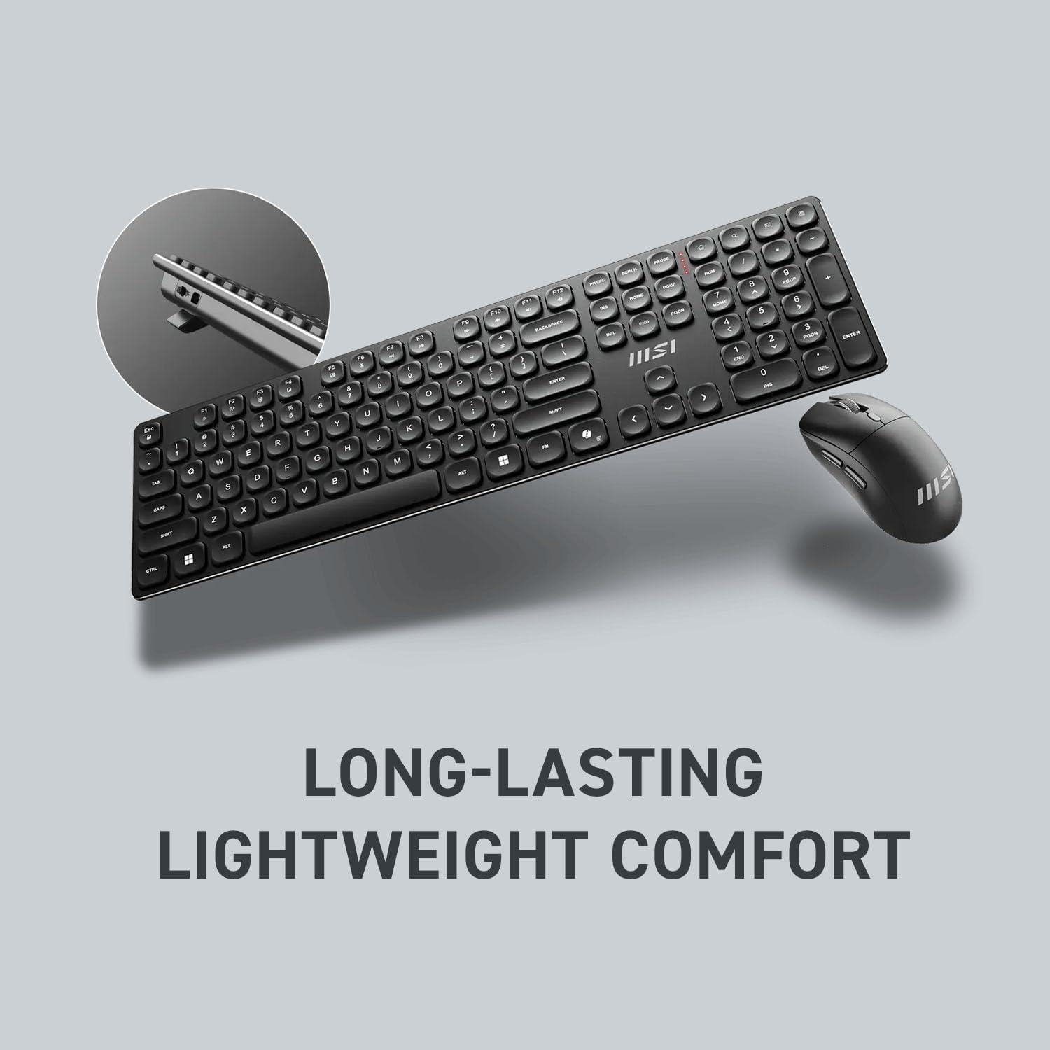 imageMSI Forge K210 W Combo Wireless Mouse and Keyboard with Scissor Switches LongRange 24Ghz Wireless Rechargable Power Hotkeys for Rapid Control Optical Sensor 1600 DPI Micro Switch