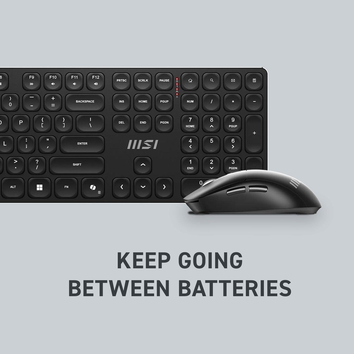 imageMSI Forge K210 W Combo Wireless Mouse and Keyboard with Scissor Switches LongRange 24Ghz Wireless Rechargable Power Hotkeys for Rapid Control Optical Sensor 1600 DPI Micro Switch