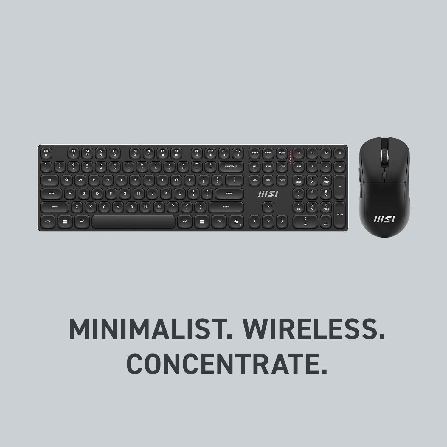 imageMSI Forge K210 W Combo Wireless Mouse and Keyboard with Scissor Switches LongRange 24Ghz Wireless Rechargable Power Hotkeys for Rapid Control Optical Sensor 1600 DPI Micro Switch