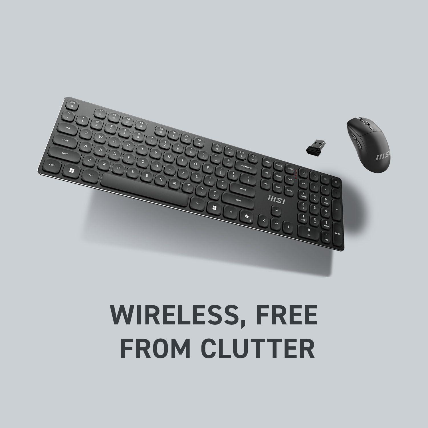 imageMSI Forge K210 W Combo Wireless Mouse and Keyboard with Scissor Switches LongRange 24Ghz Wireless Rechargable Power Hotkeys for Rapid Control Optical Sensor 1600 DPI Micro Switch
