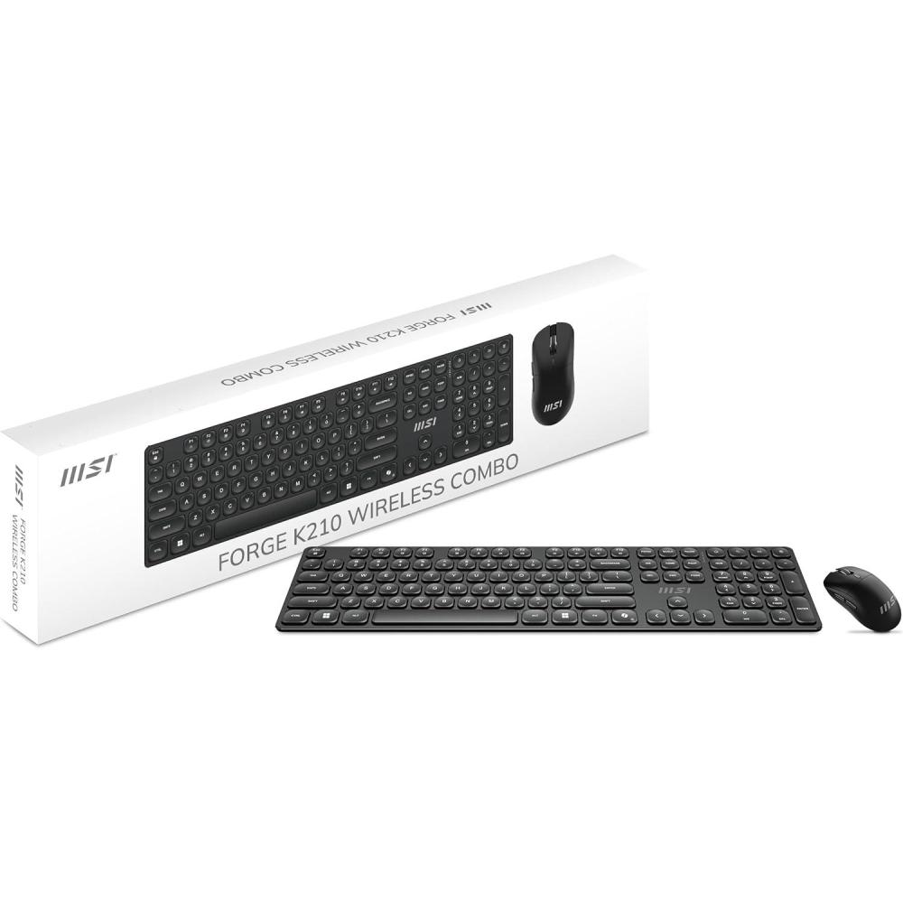 imageMSI Forge K210 W Combo Wireless Mouse and Keyboard with Scissor Switches LongRange 24Ghz Wireless Rechargable Power Hotkeys for Rapid Control Optical Sensor 1600 DPI Micro Switch