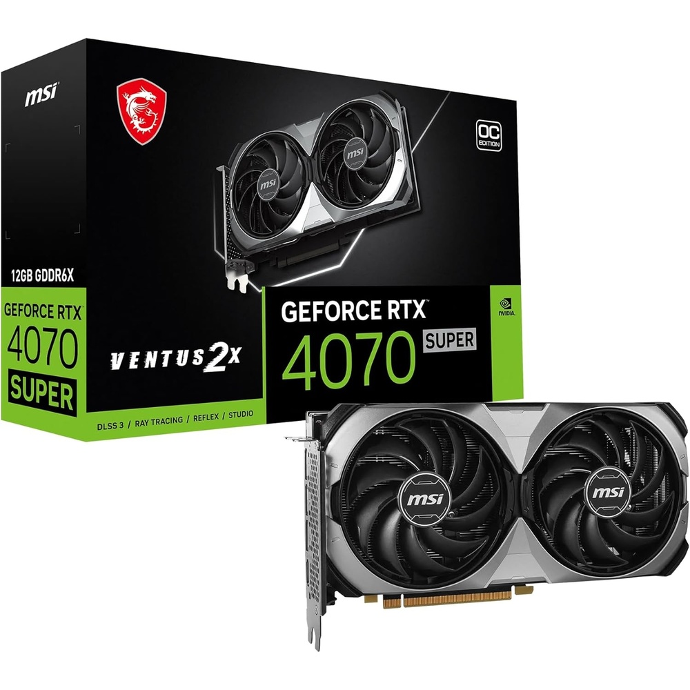 imageMSI Gaming RTX 4070 Super 12G Ventus 2X OC Graphics Card NVIDIA RTX 4070 Super 192Bit Extreme Clock 2520 MHz 12GB GDRR6X 21 Gbps HDMIDP Ada Lovelace Architecture
