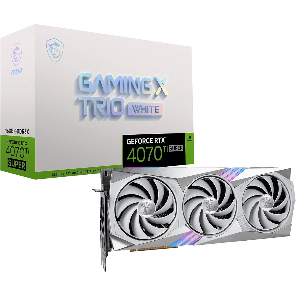 image:imageMSI Gaming RTX 4070 Ti Super 16G Gaming X Trio White Graphics Card NVIDIA RTX 4070 Ti Super 256Bit Extreme Clock 2685 MHz 16GB GDRR6X 21 Gbps HDMIDP Ada Lovelace Architecture